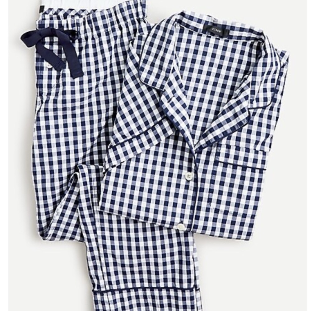 J. Crew Navy and White Gingham Pajama Set